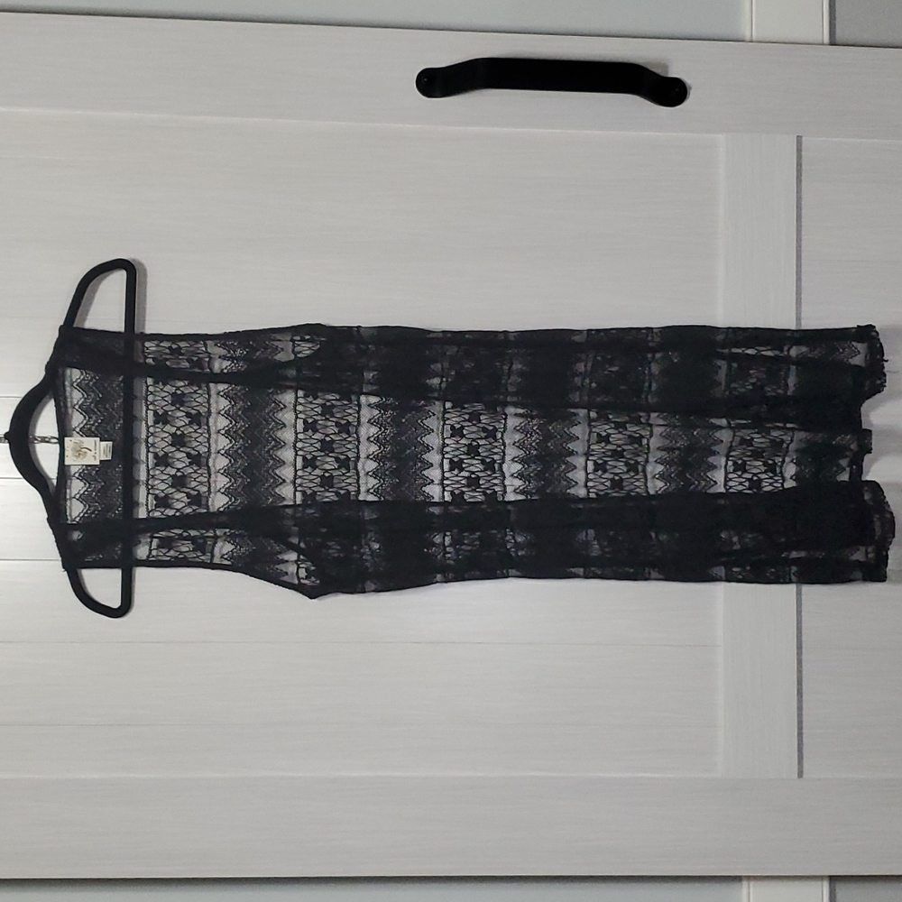 Self esteem black duster see through vest fits small